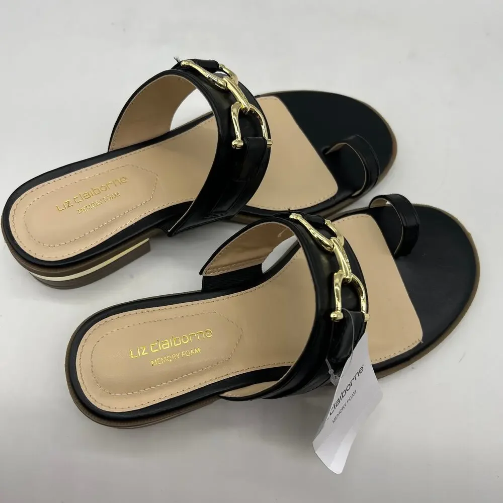 Liz Claiborne Womens Argent Flat Sandals Black Size 6M
